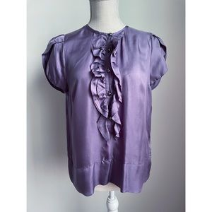 Twelfth Street Cynthia Vincent Purple Ruffled Silk Blouse Short Sleeve Small